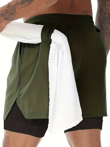Shorts de course athlétiques personnalisés pour hommes, vert olive, séchage rapide, avec cordon de serrage à la taille et poches pour une tenue active - Product Image 3