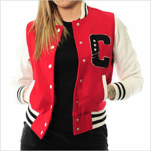 Veste universitaire rouge et blanche avec lettre C brodée, style preppy, coupe classique, simple boutonnage, en polyester - Product Image 2