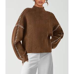 Pulls en tricot épais à manches longues pour femmes, mode automne-hiver 2025, style ouvert, col montant, pull oversize, taille XS - Product Image 5