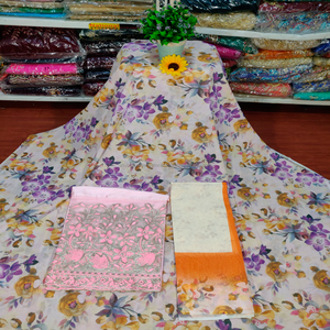 Tissu imprimé numérique allemand, motif floral slub, bleu ciel, pour robe de mariée en coton respirant pour femmes - Product Image 4