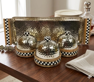 Nouveau plateau en bois et métal avec incrustation de nacre, poignée en bois incrustée, 3 boîtes en acrylique, panier chic pour le chocolat, pour servir, offrir en cadeau - Product Image 1