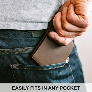 Portefeuille pliable en cuir PU pour homme, blocage RFID, minimaliste, court, pour usage quotidien, porte-cartes, bleu foncé, bord cousu, doublure en cuir véritable - Product Image 4