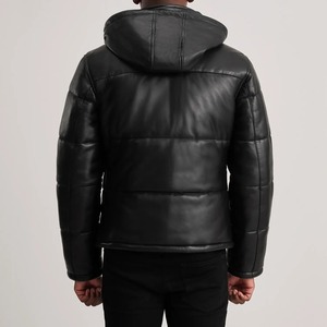 Veste matelassée à capuche pour homme Relevo Industries, en cuir PU noir, hiver, décontractée, fermeture éclair, coupe-vent, épaisse, pour homme - Product Image 2