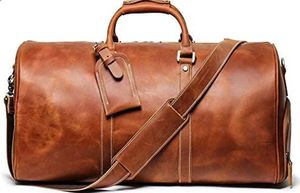 <b>Overnight</b> Genuine Leather Duffel Travel <b>Bag</b> Brown Travel Shoulder <b>Bag</b> Weekend Luggage <b>Bag</b> Leather Weekender Foldable - Product Image 4