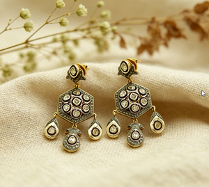 Art Palace Women's 22k Gold Plated Hexagon Chandelier <b>Earrings</b> With <b>Crystal</b> Rhinestones Vintage Wedding Jewelry - Product Image 2