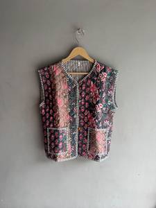 Gilet en coton imprimé floral pour femme, col en V, sans manches, style blazer, décontracté, ouvert sur le devant, poches plaquées, longueur standard, CADEAU POUR ELLE - Product Image 1