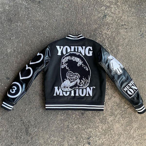 Custom Embroidered PU <b>Leather</b> Look Streetwear Varsity <b>Jacket</b> <b>Men</b> Black Quilted Patch Winter Outerwear OEM Service - Product Image 3