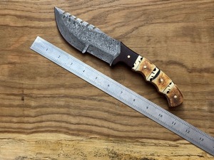Couteau de chasse et de camping artisanal Viking en acier Damas de qualité industrielle, manche en corne, 10 pouces, pointe tombante, OEM - Product Image 5