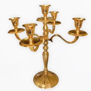 Candelabro de Lujo de 5 Brazos, 30 CM, Metal Dorado, Portavelas Decorativo para Centro de Mesa de Boda, Decoración del Hogar y Hoteles - Product Image 5