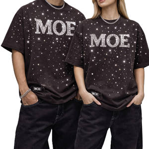 Camiseta de Hombre Estilo Urbano de Algodón Lavado Vintage con Detalles de Pedrería de Alta Densidad, Producción Personalizada OEM al por Mayor, Camiseta Unisex Oversize - Product Image 2