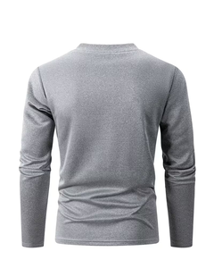 Men's Long Sleeve O-Neck T-Shirt Gray Regular Fit Casual Knitted Jersey Breathable Solid Color Regular Length Quick Dry 180g - Product Image 3