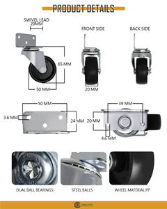 2 Inch Side Mount L-Shaped Caster <b>Wheel</b>, Swivel Plastic Furniture Casters for Wooden Cabinet, Shelf, <b>Table</b>, Multi Application - Product Image 2
