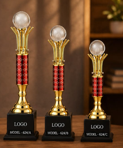 Trofeo Deportivo de Metal Fundido a Presión con Base Roja con Patrón y Parte Superior Cromada, Modelo 624, Portátil, Duradero, con Grabado e Impresión UV - Product Image 4