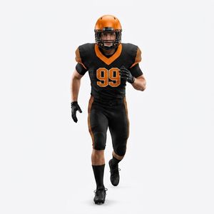 Camiseta de Fútbol Americano Personalizada de Moda para Hombre, Manga Corta, Cuello en V, Negra y Naranja, Sublimada, Absorbente de Humedad, Ajustada, Uniforme para Adultos - Product Image 4