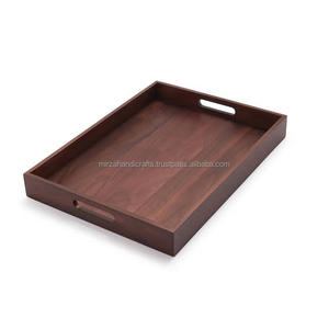 Plateau de service rectangulaire en bois massif, pour aliments, le café, avec poignée en métal pour la décoration - Product Image 2