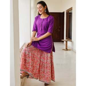Ensemble de kurta classique en coton et mousseline de soie pour femmes - Taille XS - Product Image 2