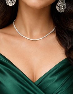 7 Ct Princess Cut Lab Grown Diamond Tennis <b>Necklace</b> 9K <b>Solid</b> Gold Chain IGI Certified Minimalist Bridal Jewelry - Product Image 1