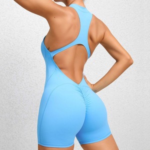 Women's Quarter <b>Zip</b> Fitness Bodysuits Halter Neck Athletic Yoga Sets Customized Sleeveless Backless Yoga Sets For Women - Product Image 3