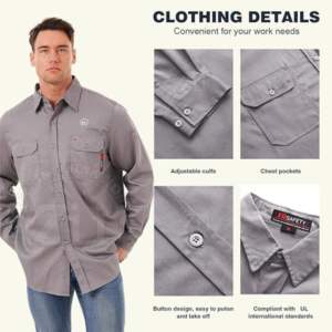 Camisa de Seguridad para Soldadura ZI-7082 ZUNEZI para Hombre, 100% Algodón, 170 g/m², Antiestática, Ignífuga, Alta Visibilidad, 7.5 oz, con Respirador - Product Image 3