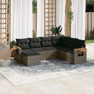 Grey Garden <b>Sofa</b> Set With Cushions UV Resistant PE <b>Rattan</b> Outdoor Furniture Waterproof Contemporary Design - Product Image 1