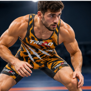 Custom Tiger Fur Pattern <b>Wrestling</b> <b>Singlet</b> for <b>Men</b> Orange Black Sublimation Team Competition Uniform Personalized Logo OEM Sport - Product Image 2