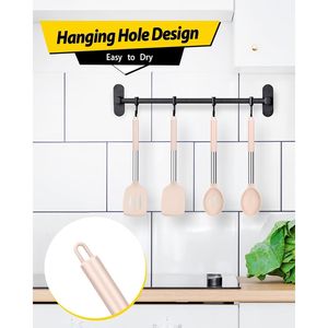 Paquete de 4 Cucharas Ranuradas Color Caqui, Juego de Utensilios de Cocina de Silicona Sólida, Espátulas de Acero Inoxidable Antiadherentes y Resistentes al Calor - Product Image 1