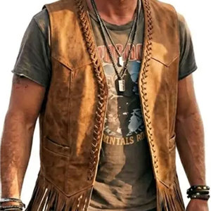 <b>Mens</b> Cowboy Fringe Vest Leather Western Sleeveless <b>Jacket</b> <b>Suede</b> Tassel Festival Rodeo Biker Supplier Premium OEM Apparel - Product Image 4