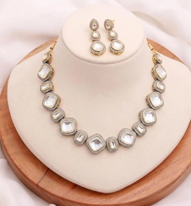 Imitation Jewelry Set with <b>Ruby</b> Pink Stones Gold Plated Brass Vintage Indian Bridal Wedding Party Wear <b>Necklace</b> for Women Unisex - Product Image 1
