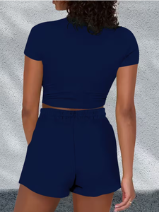Ensemble T-shirt et short imprimé tendance à col rond – Pullover décontracté élégant à manches courtes et respirant - Product Image 2