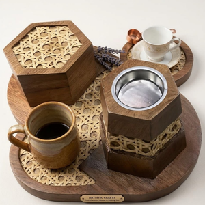 Quemador de incienso artesanal de madera de mango con incrustaciones de mosaico |   Juego de Bandeja y Caja Difusora de Incienso Árabe Multicolor para Decoración del Hogar - Product Image 2
