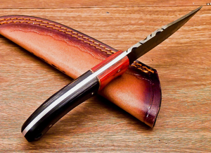 Couteau de chasse artisanal en acier Damas, fabrication OEM personnalisée, avec étui en cuir, lame pleine longueur, couteau de survie et de camping pour l'extérieur - Product Image 4