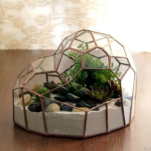 Geometric Heart <b>Glass</b> <b>Terrarium</b> with Copper Frame for Indoor Succulent Plant Display Modern Minimalist Desktop Decor - Product Image 1