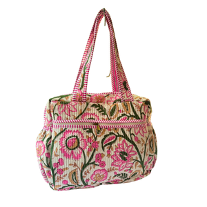 Floral Vintage Zipper Cotton Mommy Diaper Bag Portable Newborn Baby Eco-friendly Block Print <b>Nursery</b> Organizer Long Handles - Product Image 1