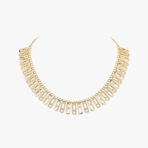 Collier ras du cou géométrique plaqué or avec diamants, chaîne à maillons de luxe pour femme, bijoux de soirée - Product Image 1