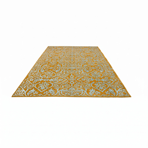 Tapis d'appoint personnalisé en laine écologique, antidérapant, tufté à la main, motif floral or jaune moutarde et bleu, pour hôtel, villa, salon - Product Image 2