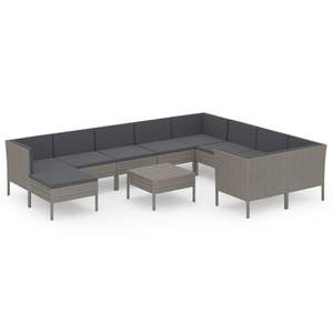 Grand ensemble de salon de jardin en rotin PE gris avec housses amovibles - Product Image 2