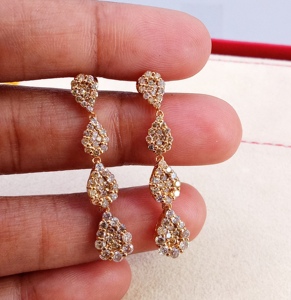 Round Cut Natural <b>Diamond</b> Ladies Drop <b>Dangle</b> <b>Earrings</b> 1.80 Cttw 925 Sterling Silver Yellow Plating Prong Set Trendy Wholesale - Product Image 4