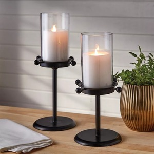 Candelabro de Hierro Negro con Portavelas de Vidrio, Resistente al Calor, Decoración para el Hogar, Portavelas de Metal - Product Image 2