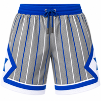 Shorts de sport en maille rayée gris et bleu roi PBS pour hommes, collection D9, taille à cordon, athlétiques, pour le basketball et l'entraînement