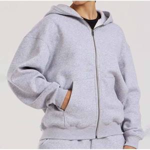 Sudadera con Capucha Extra Grande para Mujer, de Primera Calidad, con Cierre, Color Gris Sólido, 100% Algodón Tejido, Transpirable, Informal para Otoño - Product Image 5