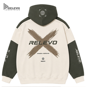 Sweat-shirt surdimensionné technique pour homme, épais, à blocs de couleurs 3 tons (blanc cassé, vert olive), avec poche à rabat, style Techwear - Product Image 2