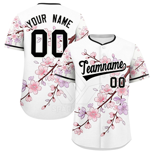 Maillot de baseball personnalisé à motif fleurs de cerisier, entièrement imprimé, en polyester respirant, unisexe, pour adulte, tenue d'équipe printanière avec fermeture boutonnée - Product Image 3