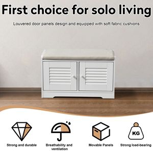 Panca da ingresso bianca da 29,5 pollici con armadietto a 2 ante e ripiani regolabili, panca imbottita per riporre le scarpe, scarpiera - Product Image 5