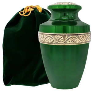 Wholesale Classic Crimson Red Brass Cremation Urn <b>For</b> Adult Human <b>Ashes</b> Elegant Gold Banded Metal Funeral Memorial Urn With Lid - Product Image 6