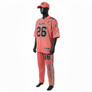 Ensemble assorti 2 pièces en maille polyester athlétique pour homme, anti-humidité, couleur corail, logo sublimé. Ensemble 2 pièces en maille pour homme. - Product Image 4