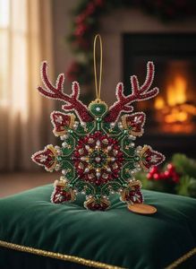 Guirlande de Noël moderne perlée, faite à la main, multicolore, écologique, décoration festive à suspendre pour porte - Product Image 3