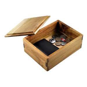 Boîte à bijoux carrée en bois poli avec couvercle, minimaliste, 1 couche de rangement - Product Image 3