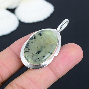 Colgante de Plata de Ley 925, collar con colgante de piedras preciosas de Prehnita, joyería de Prehnita de plata hecha a mano para regalo para su madre - Product Image 1