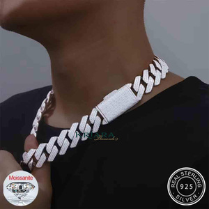 Men's S925 Sterling Silver Lab Grown Diamond <b>Statement</b> <b>Necklace</b> 14k Gold Plated Rhodium Plated Link Chain Hip Hop Jewelry - Product Image 3
