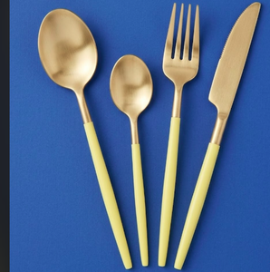 Ensemble de couverts de luxe en acier inoxydable plaqué or champagne avec manche jaune pour la vaisselle, durable pour un usage quotidien - Product Image 5